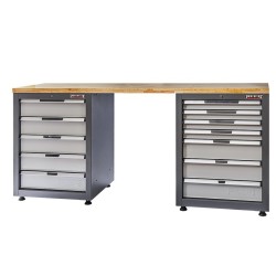 Werkbank Elite-Line 217 x 55,5 x 96 cm. met 12 laden en hardhouten blad.