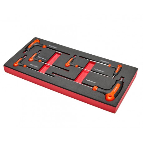 Zesdelige T- Torx set met kunststof handvat in soft foam module - Torx T sleutel.