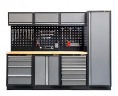 Werkbank set met hoge kast, gereedschapswand matzwart, 3 x hangkast en 11 laden - 264 x 46 x 200 cm werkplaatsinrichting