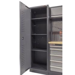 Werkbank set met hoge kast, gereedschapswand matzwart, 3 x hangkast en 11 laden - 264 x 46 x 200 cm werkplaatsinrichting