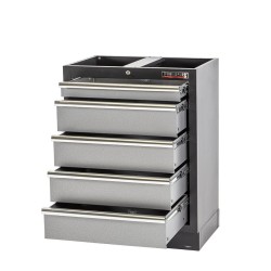 Complete Werkplaatsinrichting, houten blad, gereedschapskast, gereedschapsbord matzwart, 4 x hangkast,10 laden, 392 x 200 cm.