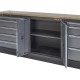 Complete Werkplaatsinrichting, houten blad, gereedschapskast, gereedschapsbord matzwart, 4 x hangkast,10 laden, 392 x 200 cm.
