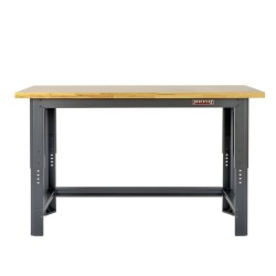 In hoogte verstelbare werkbank 150 cm. met lakschade.