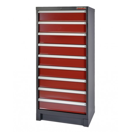 Professionele gereedschapskast donkerrood – werkplaatskast 155 cm. hoog met 9 laden.
