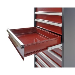 Professionele gereedschapskast donkerrood – werkplaatskast 155 cm. hoog met 9 laden.