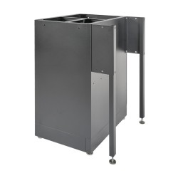 Zwarte, brede werkplaatskast 136 cm met 7 laden, afvalbak en magazijnbakjes