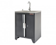Werkplaatskast matzwart met 2 deuren inclusief zeeppomp, RVS wasbak en waterkraan