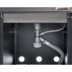 Werkplaatskast matzwart met 2 deuren inclusief zeeppomp, RVS wasbak en waterkraan