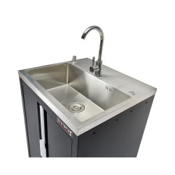 Werkplaatskast matzwart met 2 deuren inclusief zeeppomp, RVS wasbak en waterkraan