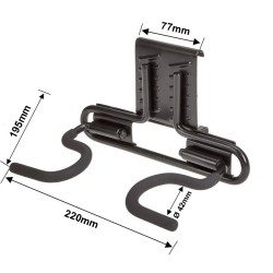 Dubbele wandhaak - 4.4 x 22 x 19.5 cm. tuingereedschap ophangen - opbergen - opbergsysteem - ophangsysteem aan de muur. Dubbele wandhaak - 4.4 x 22 x 19.5 cm. tuingereedschap ophangen - opbergen - opbergsysteem - ophangsysteem aan de muur.