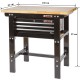 Werkbank 100 cm met hardhouten blad en gereedschapskist - zwart