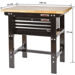 Werkbank 100 cm met hardhouten blad en gereedschapskist - zwart