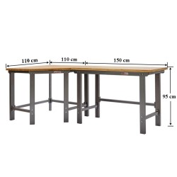 Werkbank hoekopstelling - Hoek werkbank 260 cm lang grijs met hardhouten blad