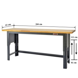 In hoogte verstelbare werkbank 200 cm. met lakschade In hoogte verstelbare werkbank 200 cm. met lakschade