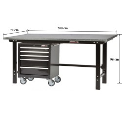 Werkbank zwart 200 cm met zinken werkblad en gereedschapswagen Werkbank zwart 200 cm met zinken werkblad en gereedschapswagen