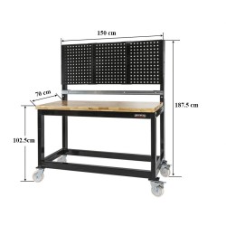 Verrijdbare heavy duty werkbank zwart 160 cm