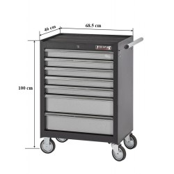 Gereedschapswagen grijs/antraciet, 5 laden gevuld met gereedschap in foam inleg Gereedschapswagen grijs/antraciet, 5 laden gevuld met gereedschap in foam inleg