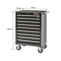 Gevulde gereedschapswagen zwart,  waarvan 9 laden gevuld met gereedschap in foam inleg