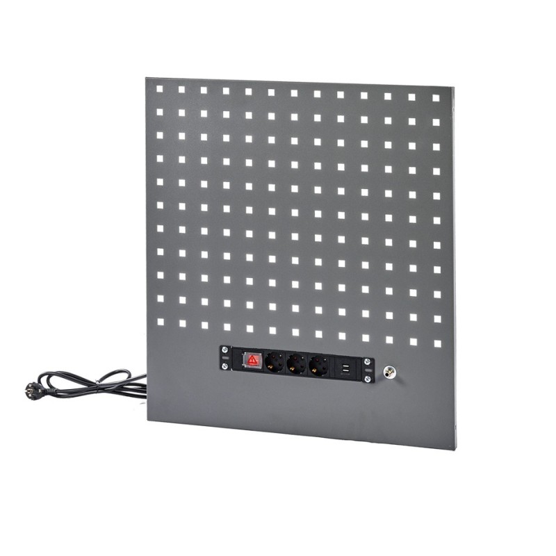 Gereedschapsbord grijs 60 x 66,5 x 3 cm met 3 x stopcontact en 2 x USB poort voor Elite Line - Powerplustools