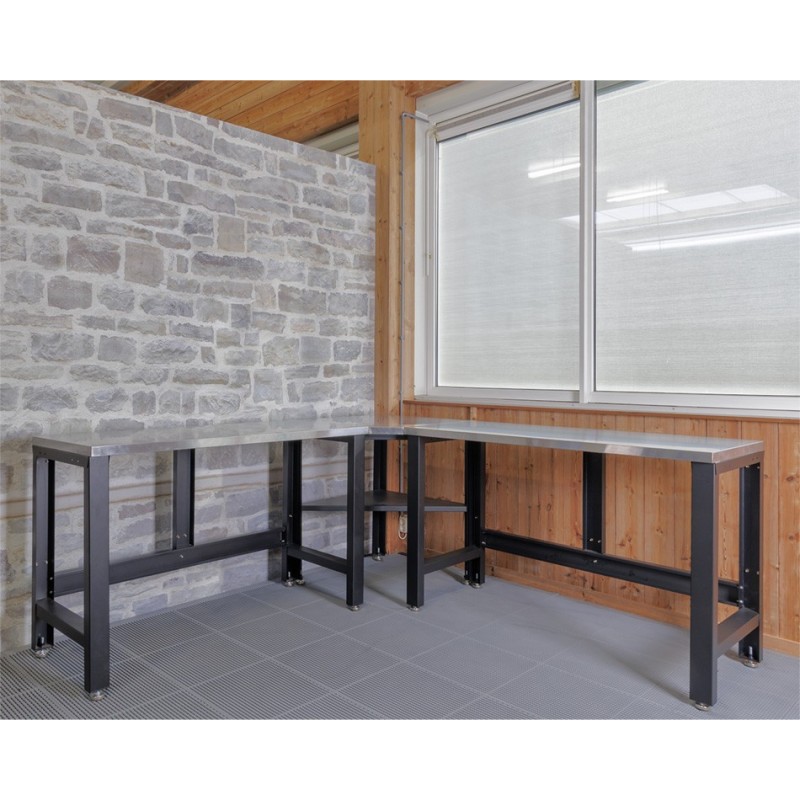 Werkbank hoekopstelling met MDF-RVS werkblad OPRUIMING