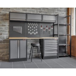 Werkbank Set 274 x 46 x 200 cm met Gereedschapswand en Opbergkasten – Professionele Werkplaatsinrichting