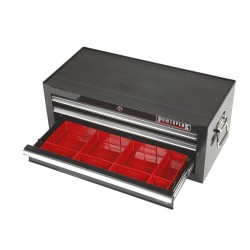 Gereedschapskist zwart 3 laden gevuld met kunststof bakken Gereedschapskist zwart 3 laden gevuld met kunststof bakken