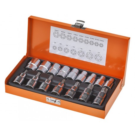 Torx en inwendig doppenset 16 delig met 1/2" aansluiting - Powerplustools