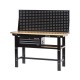 Werkbank zwart 150 cm met hardhouten blad + gereedschapskist en zwart gereedschapsbord