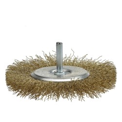 Staalborstel 100 mm op 6 mm stift met gegolfde staaldraad / draadborstel / schuurborstel Staalborstel 100 mm op 6 mm stift met gegolfde staaldraad / draadborstel / schuurborstel