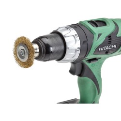 Set van 6 borstels: 1 x 50 mm komborstel +  5 staalborstels:  38 (2x),50,63 en 75 mm. Op 6 mm stift met gegolfde staaldraad