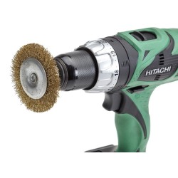 Set van 6 borstels: 1 x 50 mm komborstel +  5 staalborstels:  38 (2x),50,63 en 75 mm. Op 6 mm stift met gegolfde staaldraad