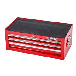 Gereedschapskist rood 3 laden gevuld met kunststof bakken 