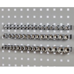 Set van 3 magnetische houders voor totaal 48 doppen / doppenrail voor 1/4" / 3/8" en 1/2" doppen / doppenhouder Set van 3 magnetische houders voor totaal 48 doppen / doppenrail voor 1/4" / 3/8" en 1/2" doppen / doppenhouder