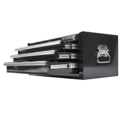 Gereedschapskist zwart 3 laden gevuld met kunststof bakken Gereedschapskist zwart 3 laden gevuld met kunststof bakken