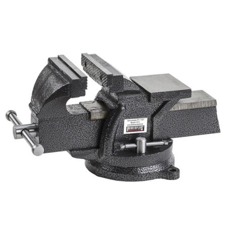 STIER parallelle bankschroef, spanwijdte 150 mm, maat 125 mm, bankschroef met breed aambeeldvlak, hoge spankracht, incl. bevestigingsmateriaal & pijpspanbekken