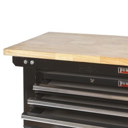 Werkbank zwart 200 cm met hardhouten blad en 2 gereedschapskisten Werkbank zwart 200 cm met hardhouten blad en 2 gereedschapskisten