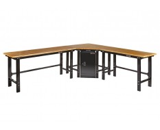 Werkbank hoekopstelling met werkplaatskast - Hoek werkbank 310 cm x 260 cm zwart met hardhouten blad