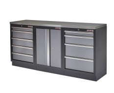 Werkbank set met metaal omkleed blad, werkplaatskast en 9 laden - 204 x 46 x 94,6 cm