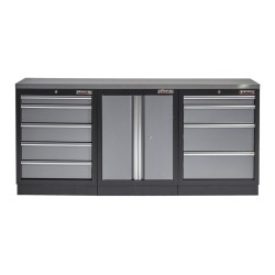 Werkbank set met metaal omkleed blad, werkplaatskast en 9 laden - 204 x 46 x 94,6 cm