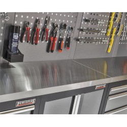 Werkbank set met metaal omkleed blad, werkplaatskast, gereedschapsbord en 9 laden - 204 x 46 x 94,6 cm