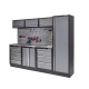 Werkbank set met metaal omkleed blad, werkplaatskast, gereedschapsbord, hoge kast, 3 x hangkast en 9 laden - 204 x 46 x 94,6 cm