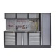 Werkbank set met metaal omkleed blad, werkplaatskast, gereedschapsbord, hoge kast, 3 x hangkast en 9 laden - 204 x 46 x 94,6 cm