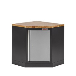 Hoekstuk garageserie met hardhouten werkblad, gereedschapsbord en bovenkast