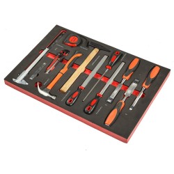 Gereedschapswagen zwart,  9 laden gevuld met gereedschap in foam inleg